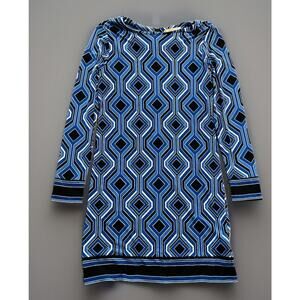 Michael Michael Kors Geometric Black Blue White Long Sleeve Dress Size XS